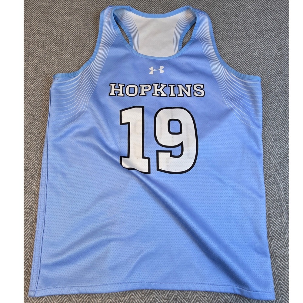 Under Armour Hopkins Lacrosse Jersey Light Blue Number 19 Sleeveless Mesh Mens S